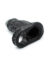 Monstar Beast Silicone Sleeve 01 Black with textured design and ball stretcher hole for enhanced stimulation.
