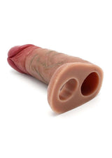 Monstar Beast Silicone Sleeve 16 Caramel showcasing special ball stretcher hole for enhanced stimulation.