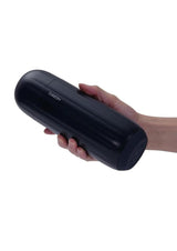 Svakom Sam Neo 2 App Control Masturbator Blue held in hand, showcasing its sleek design and user-friendly grip.