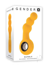 Gender X Bumble Rechargeable Silicone Anal Beads Yellow packaging with ergonomic design and vibrant yellow color.