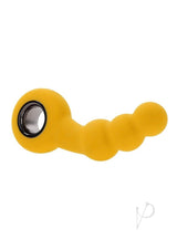 Gender X Bumble Rechargeable Silicone Anal Beads Yellow featuring a smooth, yellow design with a ringed handle.