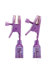 Lux Fetish Vibrating Nipple Clips Remote Control Purple - adjustable clips for wireless stimulation.