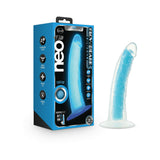 Blush Neo Elite Glow in the Dark Prysm 7 inches Silicone Dual Density Dildo with Suction Cup Neon Blue