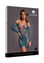 Le Desir Long Sleeved Net Mini Dress One Size Blue displayed on a model, showcasing its stylish cut-out design and blue color.