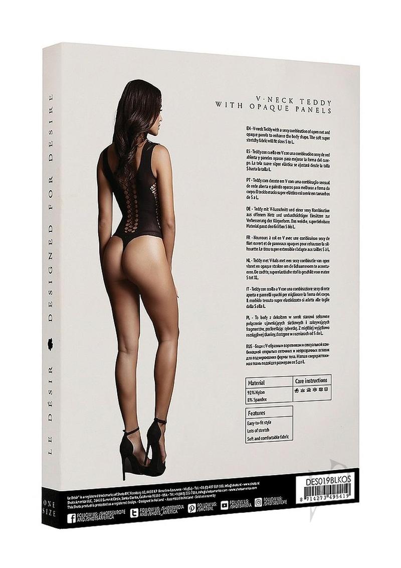 Le Desir Contrast Fence Net Teddy OS Black packaging featuring bold design and detailed product description.