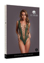 Le Desir V-Neck Teddy with Opaque Panels OS Green displayed on model in a seductive green design.