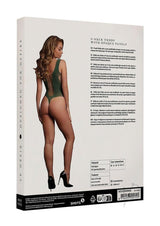 Le Desir V-Neck Teddy with Opaque Panels OS Green packaging showcasing the design and features from the back.