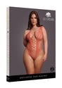 Le Desir V-Neck Teddy Queen Sunset Glow Orange model showcasing an alluring plus-size teddy design.