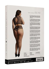 Le Desir Duo Net Key Hole Bra Set Queen Black featuring a fitted crop top and high-waisted bottoms with keyhole design.