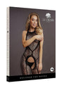 Le Desir Crotchless Leopard Bodystocking One Size Black model showing bold animal-print lingerie
