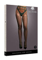 Le Desir Shredded Suspender Pantyhose OS Green packaging showcasing edgy fishnet design and garter straps.