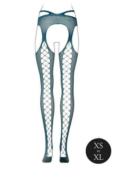 Le Desir Suspender Pantyhose with Strappy Waist OS Blue featuring a bold strappy design and fishnet style.