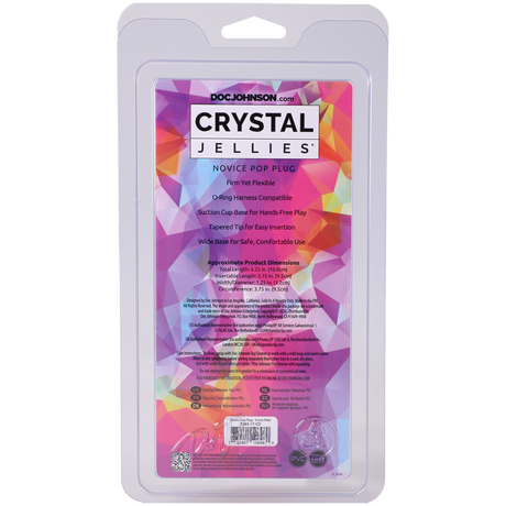 Crystal Jellies Novice Pop Plug 4 Inch Pink packaging with product details and features listed.