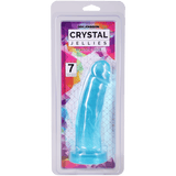 Crystal Jellies Realistic Cock 7 Inches Teal in packaging, showcasing texture and color for stimulation and play.