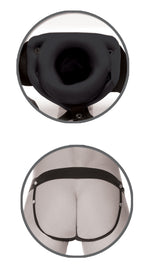 Fetish Fantasy Series Limited Edition Hollow Strap-On Black view showing the hollow opening and harness fit.