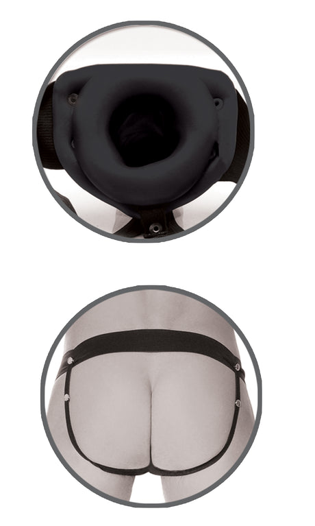 Fetish Fantasy Series Limited Edition Hollow Strap-On Black view showing the hollow opening and harness fit.