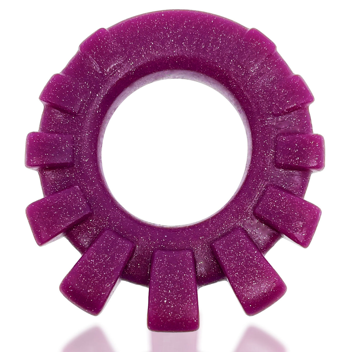 Oxballs Cock-Lug Lugged Silicone Cockring Plum with textured lugs for comfort and support, sparkly purple silicone design.