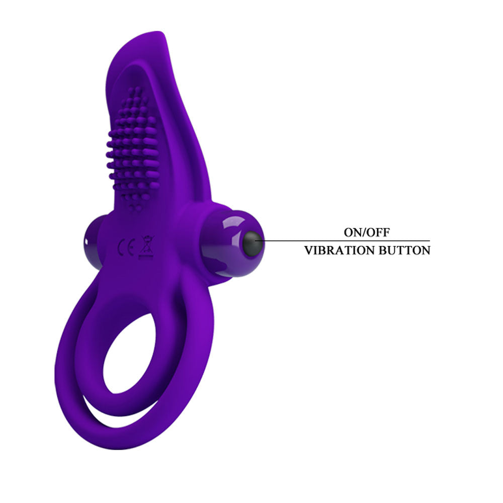 Pretty Love Vibrant Penis Ring Purple with removable bullet and vibration button, designed for comfort and stimulation.