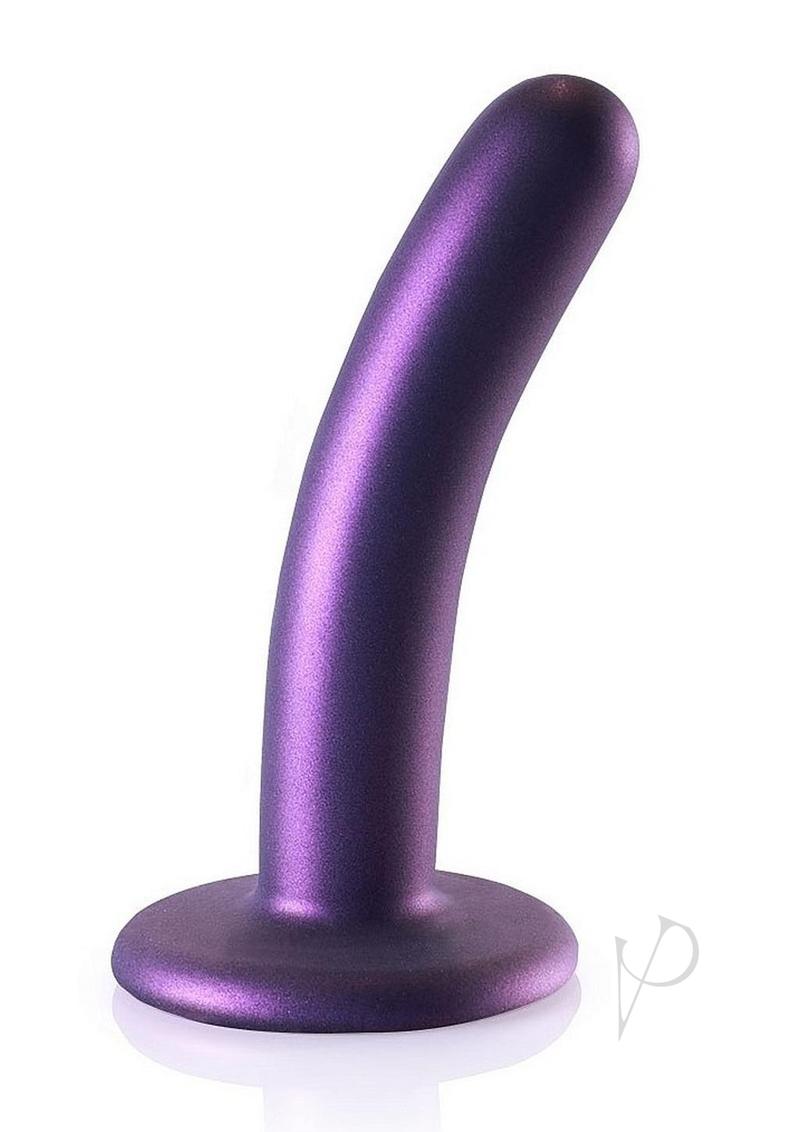 Ouch Smooth G-Spot Silicone Dildo 5 Inch Metallic Purple in sleek design with curved silhouette.