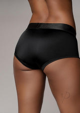 Ouch Vibrating Strap-On Brief Rechargeable Bullet M L Black, showcasing a form-fitting design and comfortable fit.