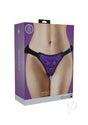 Ouch Strap-On Harness Metallic Purple packaging featuring adjustable harness design and metallic finish.