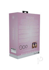 Ouch Metallic Rose Gold Adjustable Strap-On Harness box back view showing details and interchangeable rings.