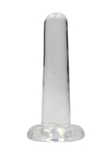 RealRock Crystal Clear Non Realistic Dildo with Suction Cup 5.3 inch on a white background.