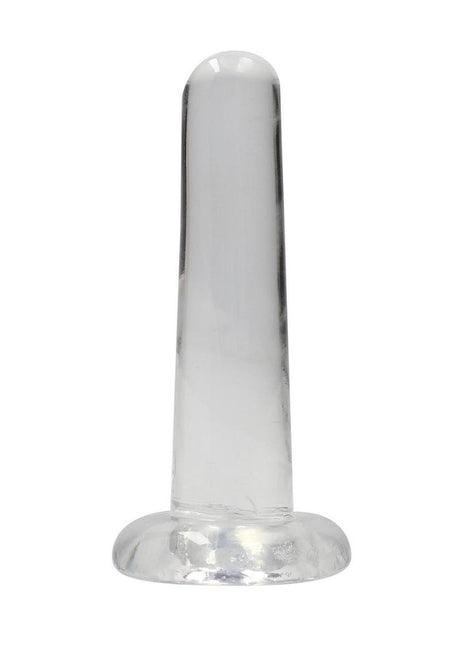 RealRock Crystal Clear Non Realistic Dildo with Suction Cup 5.3 inch on a white background.