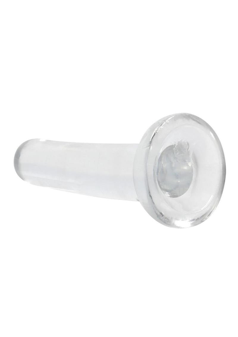 RealRock Crystal Clear Non Realistic Dildo with Suction Cup 5.3 inch showcasing its clear design and suction base.