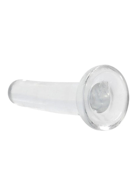RealRock Crystal Clear Non Realistic Dildo with Suction Cup 5.3 inch showcasing its clear design and suction base.