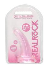 RealRock Crystal Clear 4.7 Inch Suction Cup Dildo Pink in packaging for solo or partnered play.