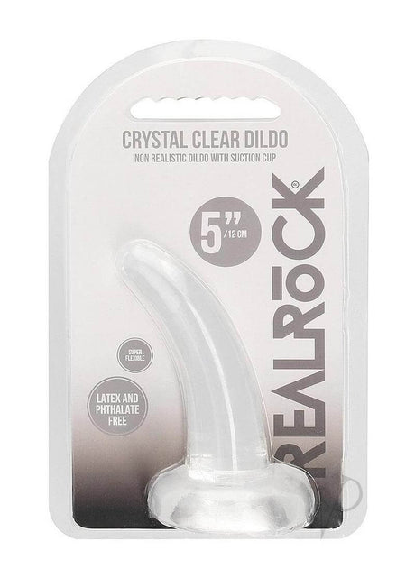 RealRock Crystal Clear 4.7 inch Suction Cup Dildo Clear packaging featuring a non-realistic design.