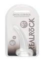 RealRock Crystal Clear 4.7 inch Suction Cup Dildo Clear packaging featuring a non-realistic design.