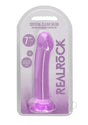 RealRock Crystal Clear 6.7 inch Suction Cup Dildo Purple in packaging, showcasing its sleek design.