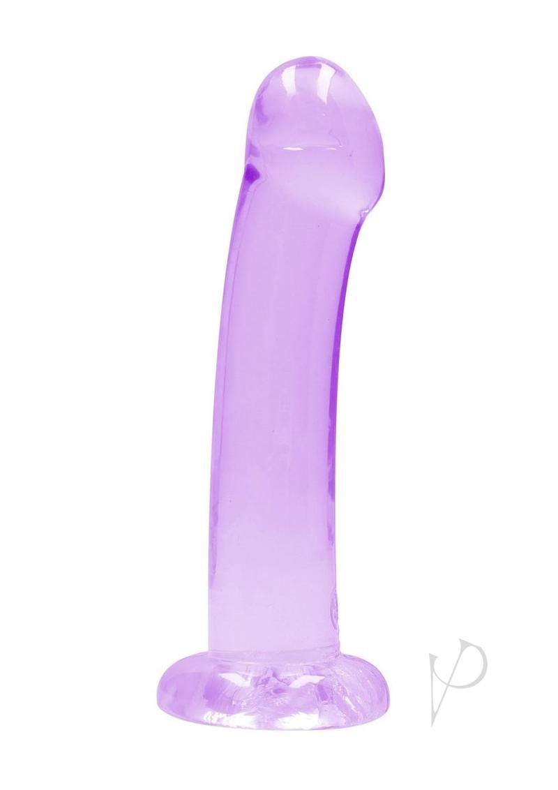 RealRock Crystal Clear 6.7 inch Suction Cup Dildo Purple on a white background.