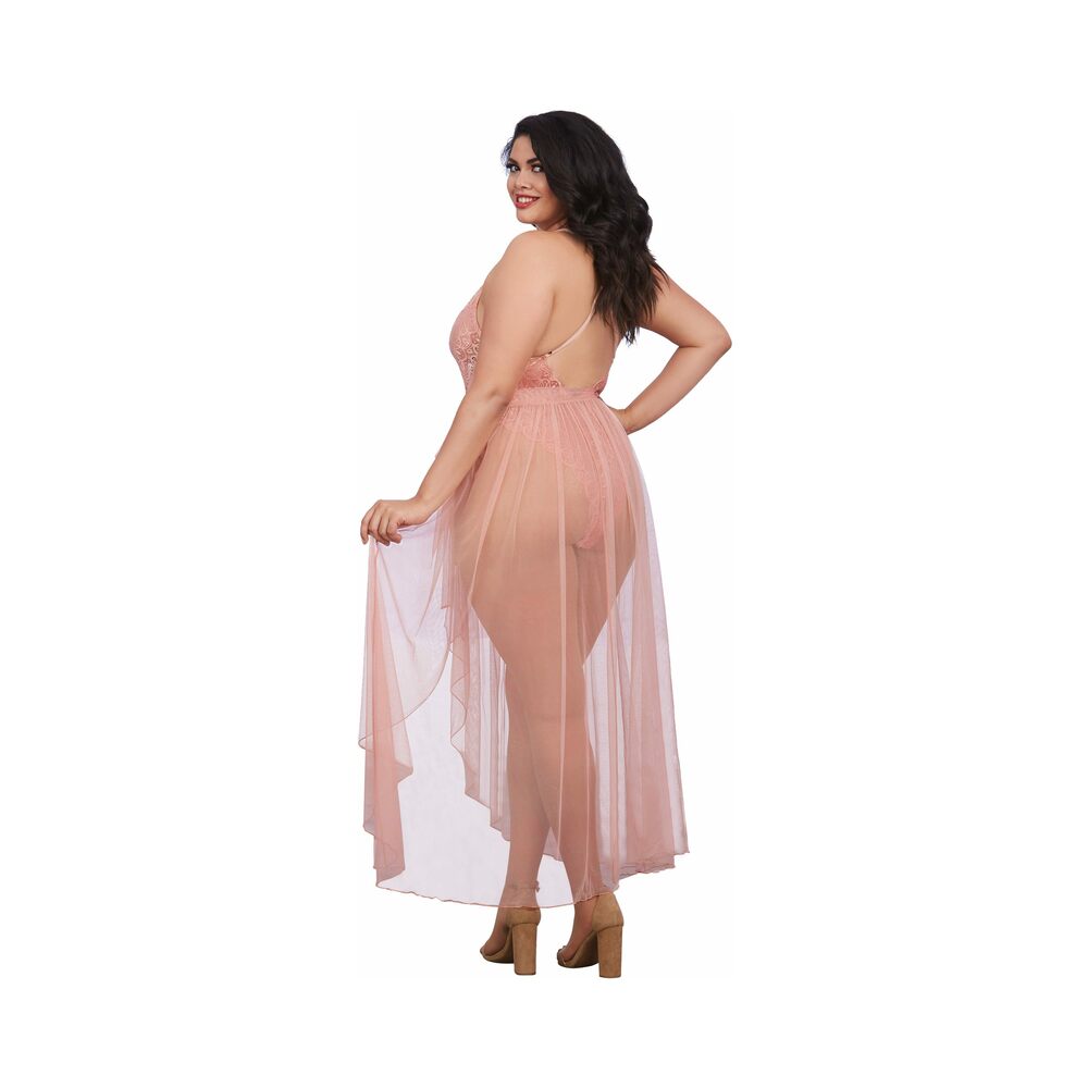 Dreamgirl Dreamgirl Teddy & Sheer Mesh Maxi Skirt With G-String Rose Queen 3X