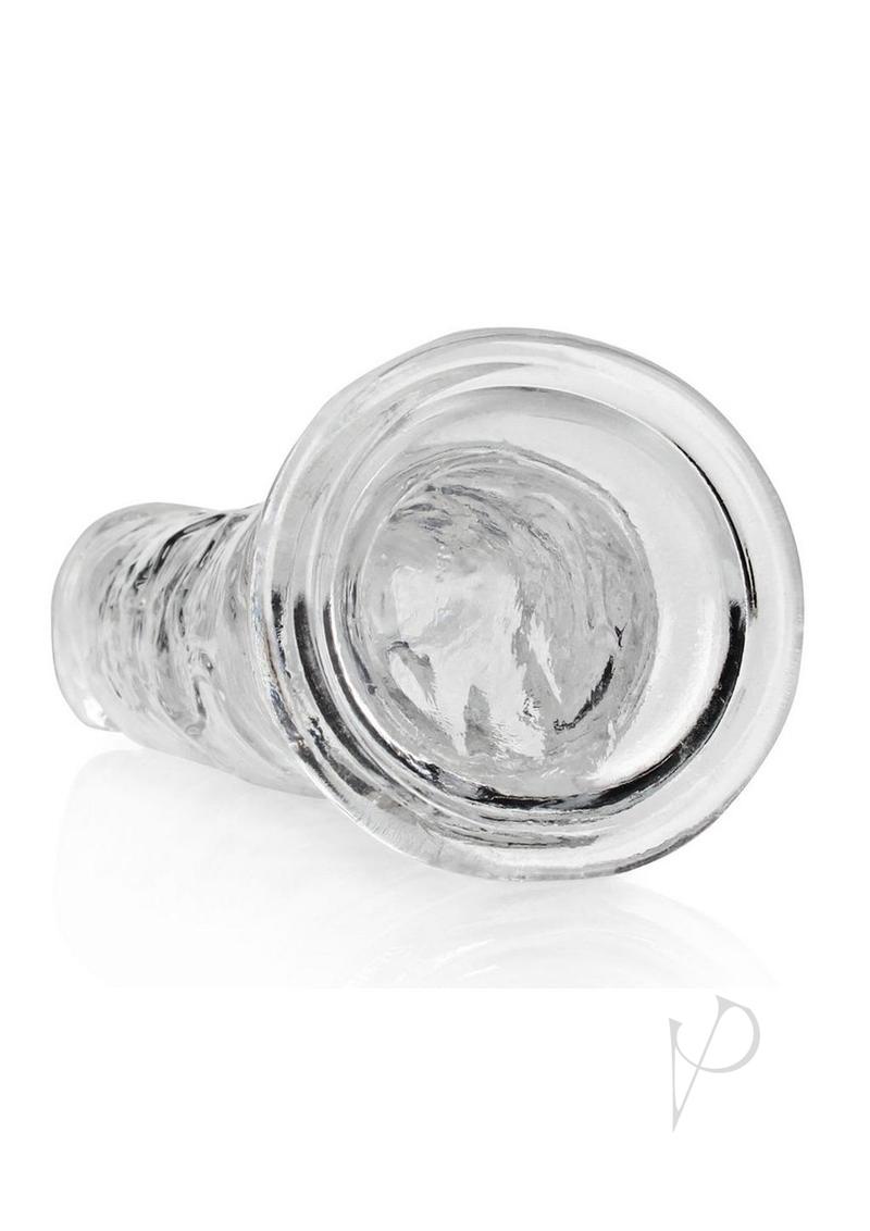 RealRock Crystal Clear Straight No Balls Dildo 10 Inch Clear showcasing its transparent design and smooth shaft.