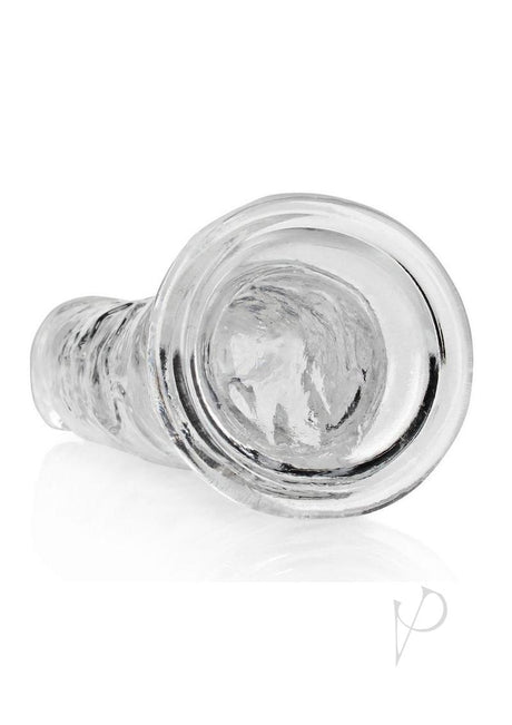 RealRock Crystal Clear Straight No Balls Dildo 10 Inch Clear showcasing its transparent design and smooth shaft.