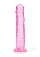 RealRock Crystal Clear Straight No Balls Dildo 11 inch Pink with smooth translucent design and sturdy suction base.