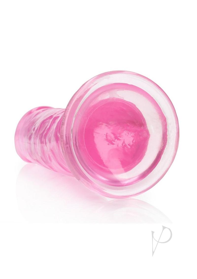 RealRock Crystal Clear Straight No Balls Dildo 11 inch Pink showcasing its smooth translucent design and suction-cup base.