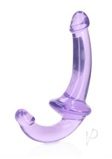 RealRock Crystal Clear Strapless Strap On 6 inch Purple double dildo in a curved design for shared pleasure.