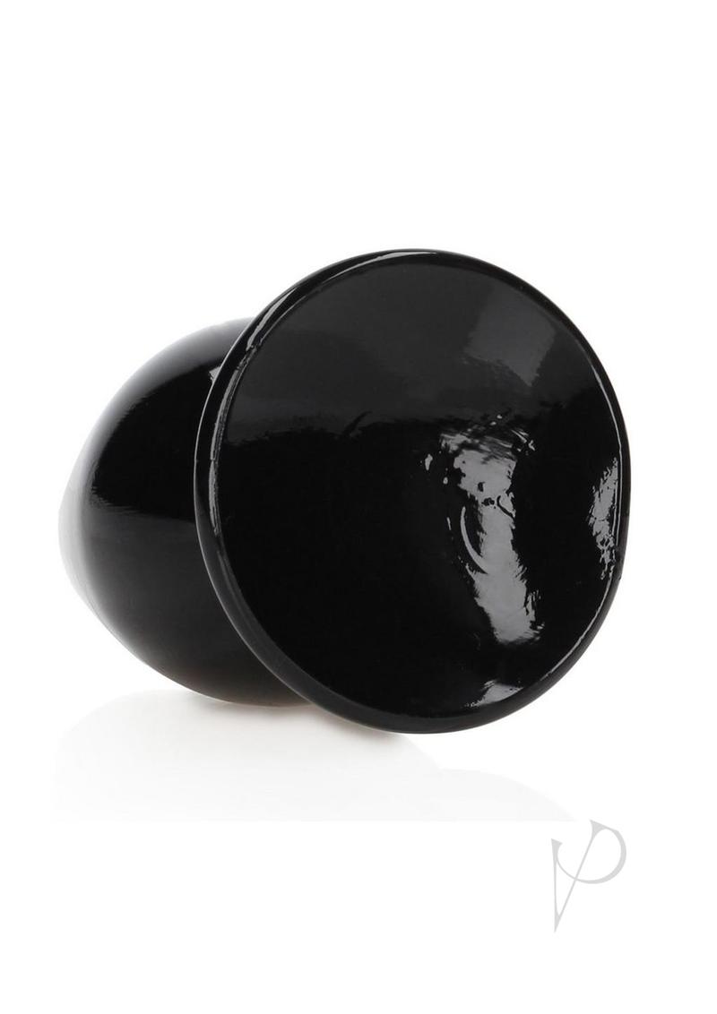 RealRock Crystal Clear 4.5 Inch Anal Plug Black displayed from the side, showcasing its smooth, glossy surface.