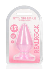 RealRock Crystal Clear Anal Plug 4.5 Inch Pink in packaging with suction cup design.