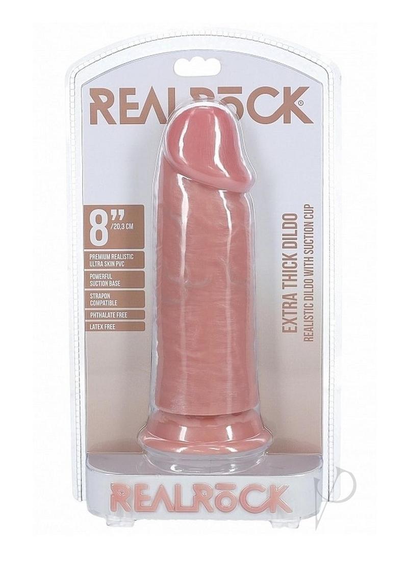 RealRock Ultra Realistic Extra Thick Dildo 8 inch Vanilla in packaging with suction cup base