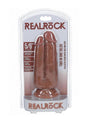 RealRock Realistic Dual Penetration Dildo Caramel packaging featuring a 5 inch and 6 inch dual shaft design.