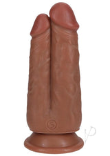 RealRock Realistic Dual Penetration Dildo Caramel displayed against a neutral background for product details.