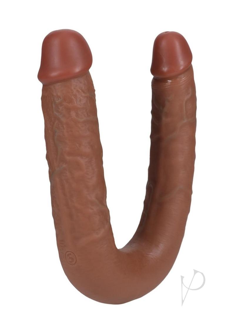 RealRock Realistic U Shaped Double Dildo 9 Inch Caramel, lifelike dual-ended dildo designed for satisfying stimulation.