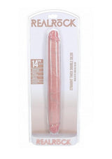 RealRock Realistic Thick Double Ended Dong 14 Inch Vanilla in packaging, showcasing lifelike design and dual-ended use.