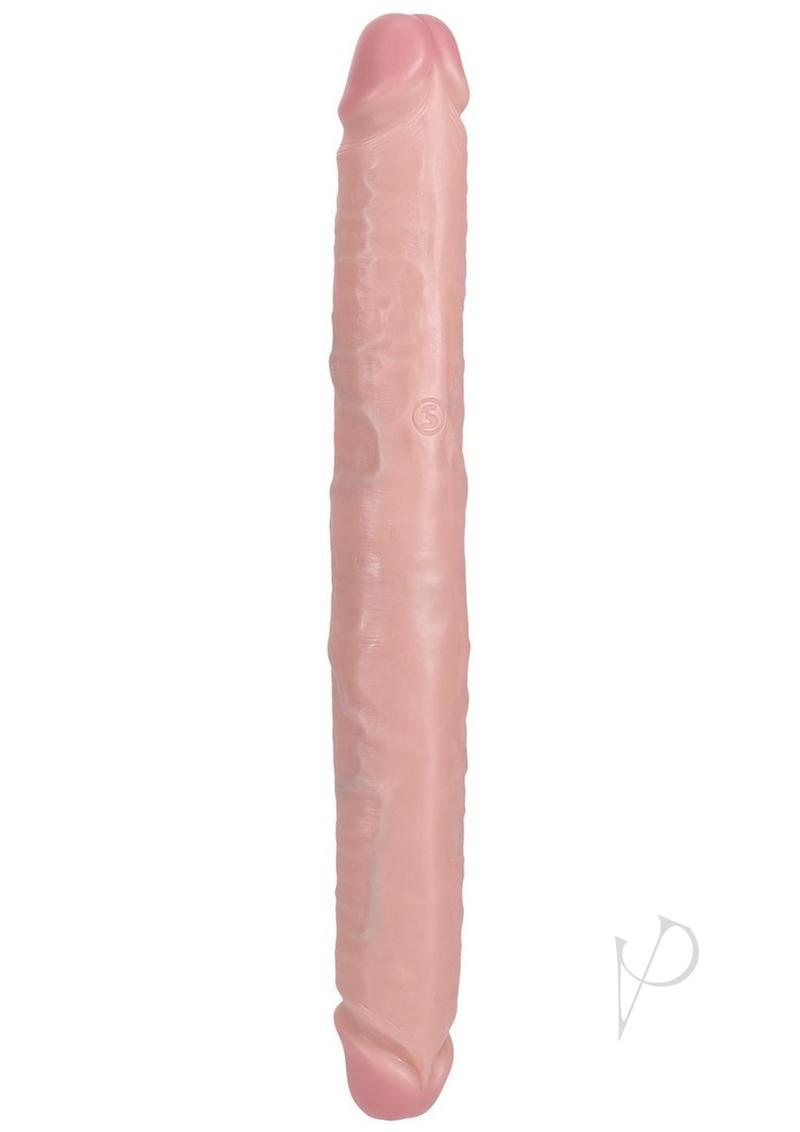 RealRock Realistic Thick Double Ended Dong 14 Inch Vanilla showcasing a dual-ended design with a lifelike appearance.
