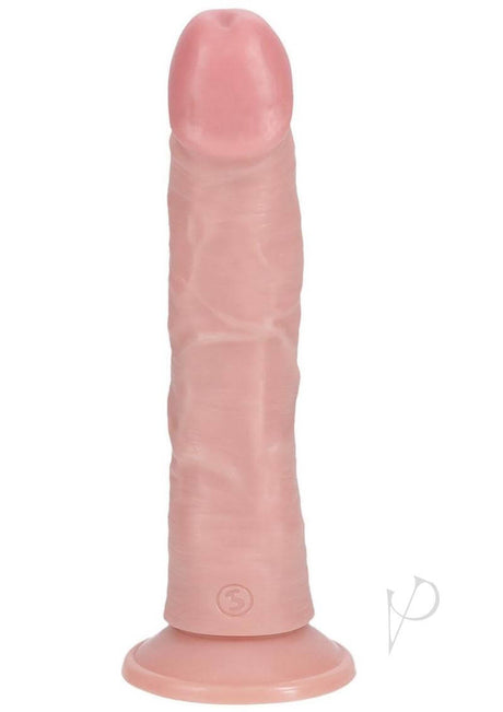 RealRock Vibrating and Rotating Cock Curved 8 inch Vanilla realistic vibrator showcasing its lifelike texture and design.